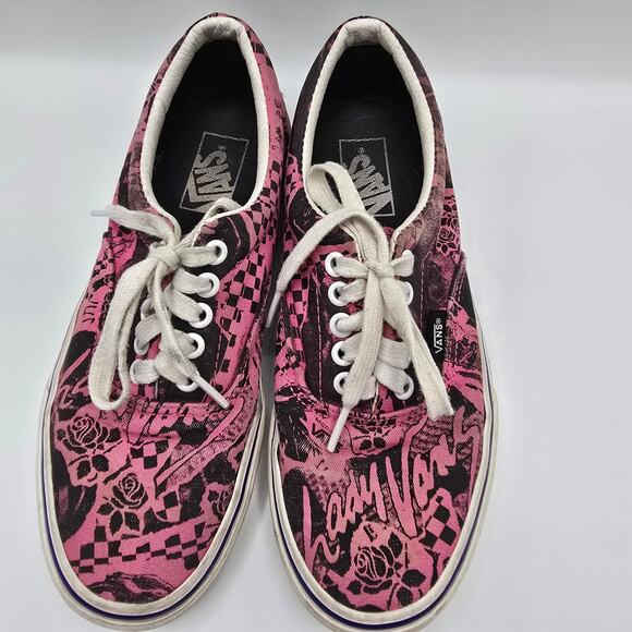 Vans Lady Vans pink black graphic embroidered lace up canvas shoes men 6.5 - Picture 7 of 10
